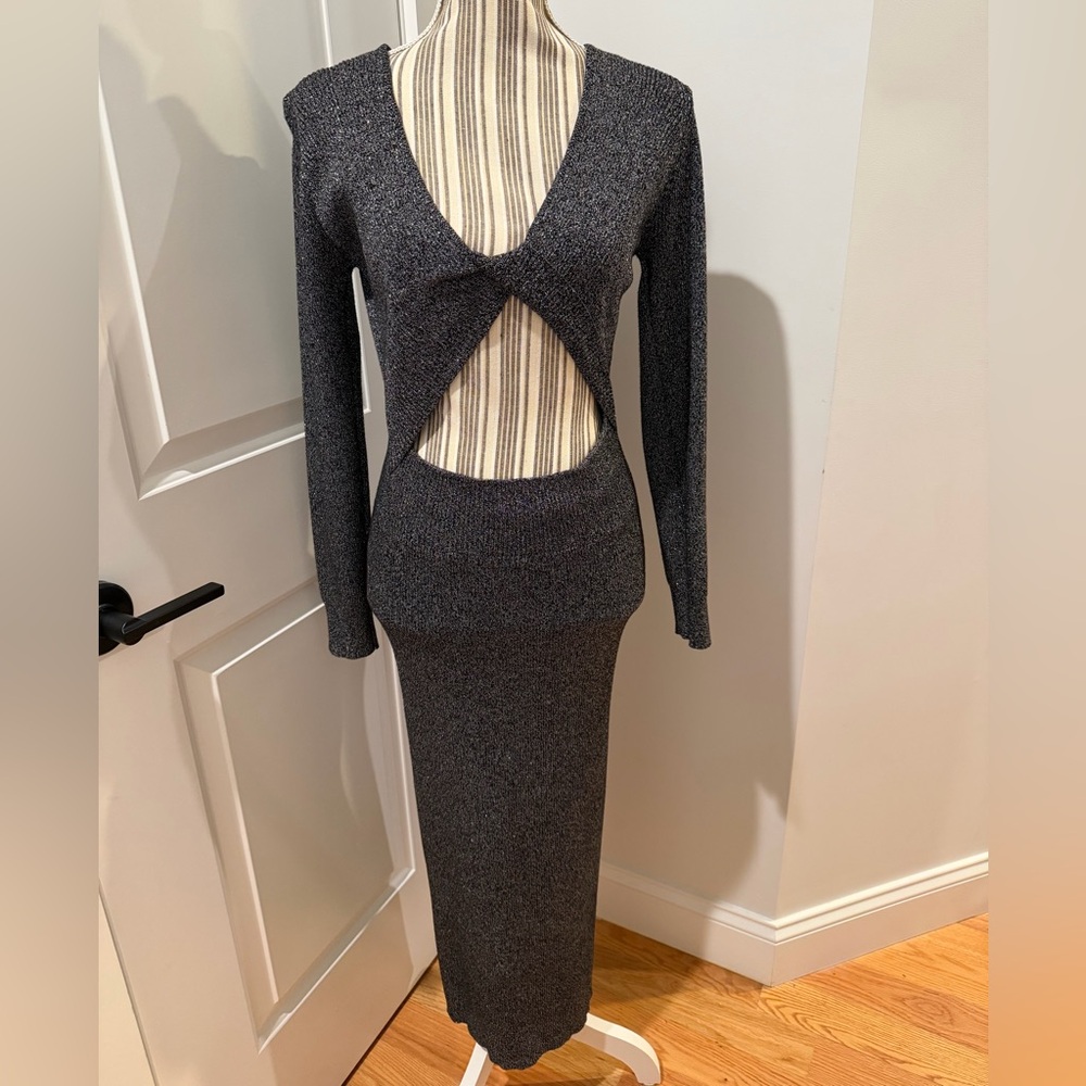 House of Harlow 1960 Metallic Maxi Long Sleeve Sweater Dress
